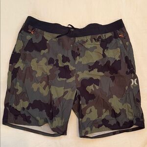 Hurley Men's Camo Athletic Shorts with Black Waistband
